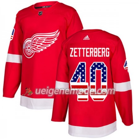 Herren Eishockey Detroit Red Wings Trikot Henrik Zetterberg 40 Adidas 2017-2018 Rot USA Flag Fashion Authentic